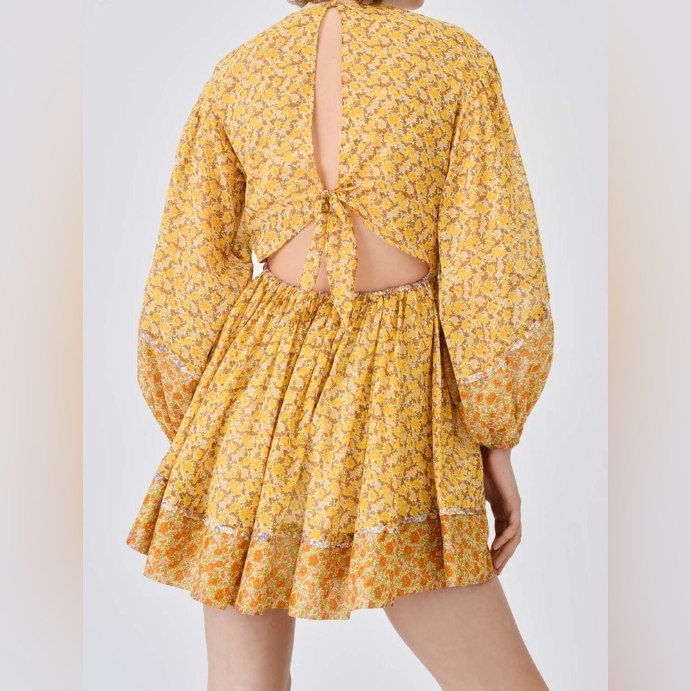Maje Risso Cutout Floral Dress Long Sleeve Sundress Bishop Sleeves 40EU L US - Picture 2 of 14